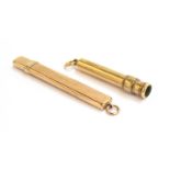 A 9ct gold Asprey pencil holder, with suspension ring, 7.5cm long, 5.2g; together with a gold