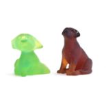 Two Daum pate de verre glass dog figurines, 'Larry from Tokyo' by Dominique Larrivaz, in acid green,