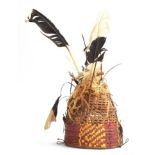 A Naga Hat, straw and feathers, Nagaland, North- West Burma, 40cm high
