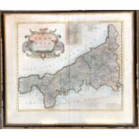 After Robert Morden, an early 18th century hand coloured engraved map of Cornwall, 43x50cm, the