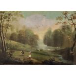 Late 18th/early 19th century British, figures in a pastoral scene, oil on canvas, 21x29cm