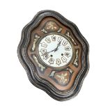 A large French ebonised and abalone inlay wall clock, enamelled dial with Roman numerals, 63x50cm