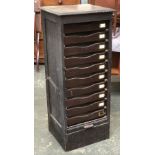 A 20th century tambour fronted filing cabinet, ten slides, tambour af, no key, 49x44x118cmH