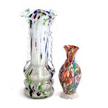 A glass vase, 33cmH together with a jug, 20cmH