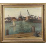 Kathleen Tyson (1898-1982), 20th century oil on canvas, Dry Dock, Poole Harbour, bears label for