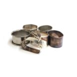 Six various plated napkin rings, one with hare's head and tail decoration (6)