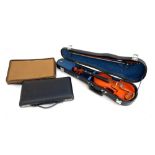 A Chinese Stentor student violin in case; together with a Yamaha flute case; together with a three