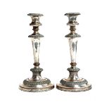 A pair of 19th century silver plated candlesticks, 28.5cmH