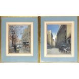 A pair of 20th century Parisian street scenes, watercolour and gouache, unsigned, each 28x23cm