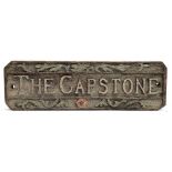 A carved oak sign, 'The Capstone', with traces of original paint, 31.5x9.5cm