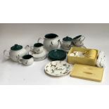 A Denby Greenwheat part tea service; together with a vintage Brexton food box with plates
