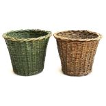 A pair of wicker wastepaper baskets, one painted green, 25cmH