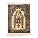 A silk prayer mat, approximately 98 x 62cm