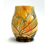 An Art Deco vase, yellow and green glaze, 15cmH