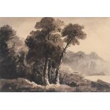 Manner of John Varley (1778-1842), monochrome study of trees, 11.5x16.5cm