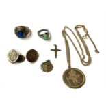 A small lot of silver jewellery to include blue paste set 'Leaders Club' signet ring; St.