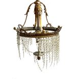 A large gilt metal chandelier with cut glass swags (af), approx. 66cmH