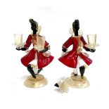 A pair of Italian murano glass figural candlestick holders, one af, 21.5cmH