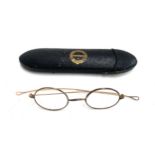 A pair of antique rolled gold spectacles in original case embossed Butcher Curnow & Co. Ltd,