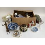 A mixed lot of ceramics and other items to include Torquay pottery teapot with thistle; blue and