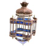 A Moorish Moroccan stained glass hanging lantern, approx. 53cm high overall