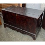 A large 19th century stained pine blanket box, on bracket feet, 125x62x74cmH