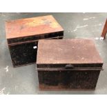 Two metal deed boxes, 40cmW and 36cmW