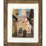 20th century watercolour of an Eastern street scene, signed Barratt (?) and dated '89, 30x22cm