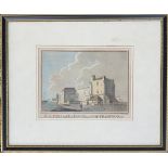 An 18th century hand coloured engraving, 'The South Gate & Tower at Southampton', engraved by
