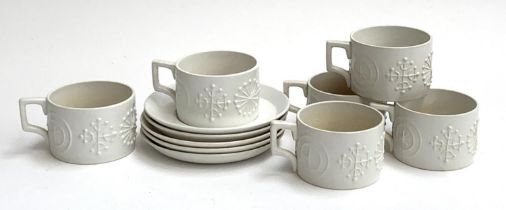 A set of mid century white Portmeirion 'Totem' cups (6) and saucers (5)