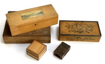 A late 19th/early 20th century hand painted wooden box with sliding lid (af, in need of re-