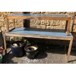 Two potting shed tables, the largest 184x66x71cmH