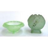 Two Art Deco green glass bowls