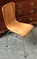 An early mid century bent ply side chair, on a metal base, the bakelite feet marked Armstrong Cork