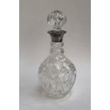 A crystal decanter, silver collar marked Birmingham, 1975, 28cmH