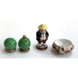 James McIntyre miniature bowl, Royal Worcester pepper and mustard pot and Allerton pepper pot.