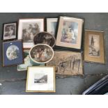 A large box of various pictures and prints to include Cries of London, Bartolozzi after Reynolds,