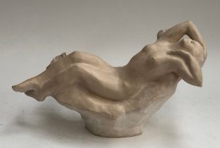 Ann Catherine Row (20th century British), reclining nude, cement fondue, signed to base and numbered