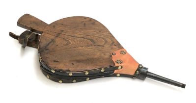 A set of elm and leather fire bellows, 51cmL