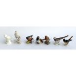 Box of ceramic birds - Two Beswick birds, Robin and Blue Finch and five Goebel birds.