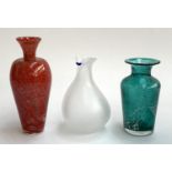 Three studio art glass vases, the tallest 21cmH
