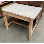 A 20th century Military of Defence War Department marble topped food preparation table, stamped W.