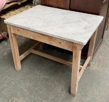 A 20th century Military of Defence War Department marble topped food preparation table, stamped W.