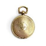 A Victorian yellow metal circular locket (af), engine turned and engraved with initials MJH, 7.1g