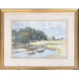 Charles E. Georges (1869-1970), watercolour of a river landscape, dated 1921, 37x55cm