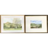 Sheila Sanford, two prints, Colmers Hill and St Catherine's Chapel, 18x25cm and 28x40cm
