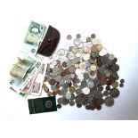 A quantity of British and World coins and banknotes to include 1937 crown, other pre 1947 silver,