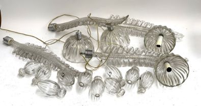 Parts of a blown glass chandelier, each fern-like frond approx. 56cmL, in two boxes