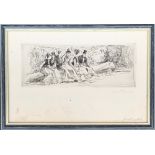 Percy Thomas (British, 1846-1922), drypoint etching of ladies and gents seated in Hadley Wood,