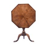 A George II style walnut and yew banded octagonal tripod table, 72cm diameter, 77cm high